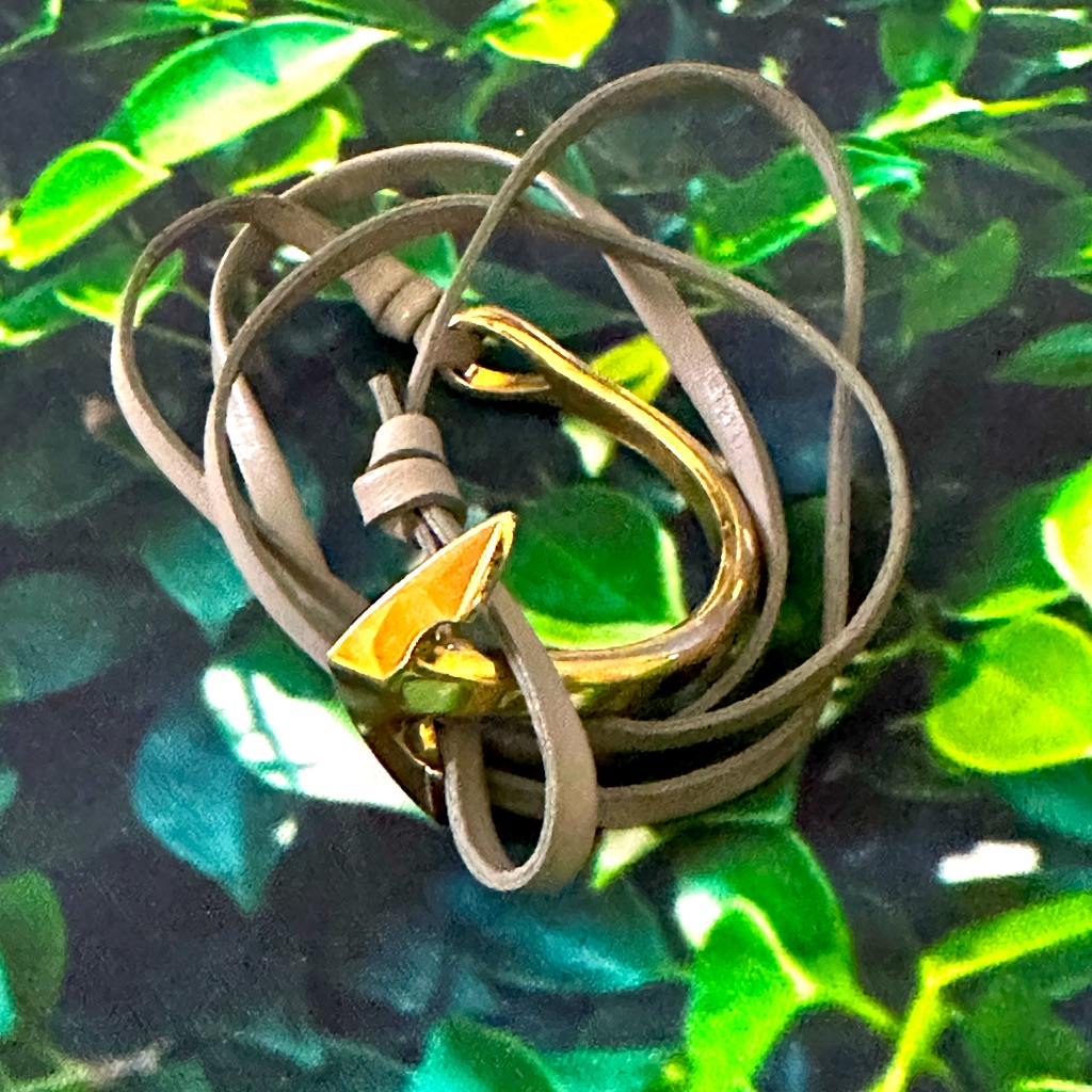 Nwot Miansai Gold Anchor Gray Leather Wrap Bracelet